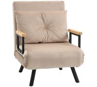 HOMCOM Sofá Cama Individual Plegable Silla Cama Convertible 3 en 1 Respaldo Ajustable de 5 Niveles y Almohada 63x73x81 cm Beige Aosom España