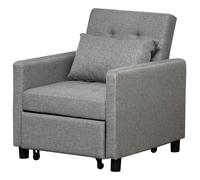HOMCOM Sofá Cama Individual Sillón con Respaldo Reclinable Cojín desenfundable Asiento Acolchado y 4 Ruedas 69x77x84 cm Gris Gray 69x77x84cm