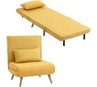 HOMCOM Sofá Cama Individual Tapizado en Lino con Respaldo Ajustable Amarillo Rosa-72x75x85 cm