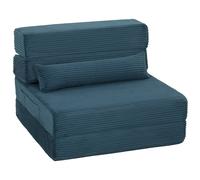 HOMCOM Sofá Cama Plegable 3 en 1 Sillón 1 Plaza Convertible en Terciopelo Acanalado Bolsillos Laterales Almohada Azul Aosom España
