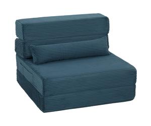 HOMCOM Sofá Cama Plegable 3 en 1 Sillón 1 Plaza Convertible en Terciopelo Acanalado Bolsillos Laterales Almohada Azul Aosom España