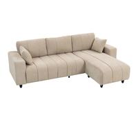 HOMCOM Sofá Chaise Longue Reversible de 3 Plazas 2 Almohadas Tapizado en Lino Marco de Acero 242x156x87 cm Beige Beige