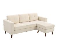 HOMCOM Sofá Chaise Longue Reversible de 3 Plazas Tapizado en Pana Marco de Acero para Espacios Reducidos Crema Aosom España