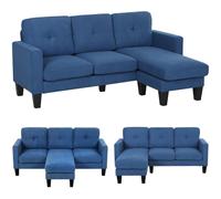 HOMCOM Sofá Chaise Longue Reversible en Forma de L 186x130x84cm Azul | Sofá de 3 Plazas, Tapizado en Chenilla, Asiento y Respaldo Acolchados, Estructura de Acero
