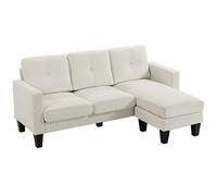 HomCom Sofá Chaise Longue Reversible 3 plazas en L Chenilla, estructura de acero 186x130x84 cm crema