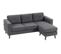 HOMCOM Sofá chaise longue reversible 3 plazas, tapizado pana, marco acero, Gris oscuro 192x137x84cm