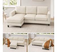 Sofá Chaise Longue De Pana Homcom 214x134x87 Cm Beige