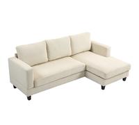 HOMCOM Sofá Chaise Longue, Sofá de 3 Plazas en Forma de L, Tapizado en Pana, Asiento y Respaldo Acolchados, para Salón Beige