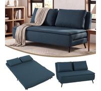 HOMCOM Sofá Convertible 2 plazas 3 en 1 Almohadas 135 x 188 cm, color azul | Sofá cama Clic, Calentador de 2 plazas, respaldo ajustable, asiento ancho, muelles en S, acolchado de lino, OEKO-TEX
