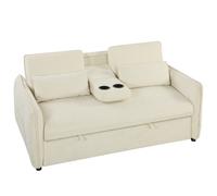 HOMCOM Sofá convertible 2 plazas 3 en 1, sofá cama clic-clac en chenilla con respaldo ajustable, portavasos, beige