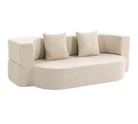 HOMCOM Sofá Convertible 2 Plazas, Sofá Cama en Chenilla 190cm, Respaldo Abatible, Asiento y Reposabrazos Anchos, Beige