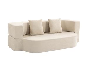 HOMCOM Sofá Convertible 2 Plazas, Sofá Cama en Chenilla 190cm, Respaldo Abatible, Asiento y Reposabrazos Anchos, Beige