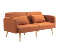 HOMCOM Sofá convertible 3 plazas diseño de sofá cama respaldo reclinable y reposabrazos ajustables tela efecto lino Marrón Aosom España