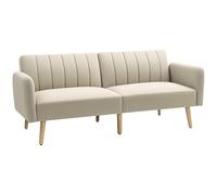 HOMCOM Sofá Convertible 3 Plazas Diseño escandinavo Respaldo inclinable 3 Posiciones Patas Madera Tejido Aspecto Lino Beige Aosom España