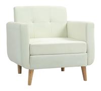 HOMCOM Sofá de 1 Plaza Sofá de Salón Moderno con Reposabrazos y Patas de Madera Sofá Pequeño para Oficina Sala de Estar 78x70x75 cm Crema