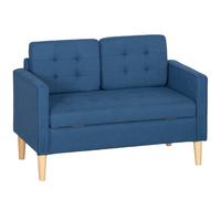 HOMCOM Sofá de 2 plazas con almacenamiento, capitoné con botones, cojín, madera de caucho, 117x62x78cm, Azul Aosom España