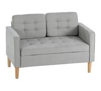 HOMCOM Sofá de 2 Plazas con Espacio de Almacenamiento Patas de Madera Respaldo Capitoné 117x62x78 cm Gris Claro