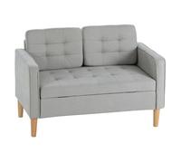 Homcom sofá de 2 plazas con espacio de almacenamiento, sofá moderno de terciopelo con patas de madera, respaldo capitoné, para salón, dormitorio, oficina, 117x62x78 cm, gris claro