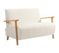 HomCom Sofá 2 plazas tapizado borreguito 118 cm, acolchado grueso, reposabrazos, patas de madera crema