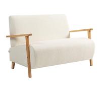 HomCom Sofá 2 plazas tapizado borreguito 118 cm, acolchado grueso, reposabrazos, patas de madera crema
