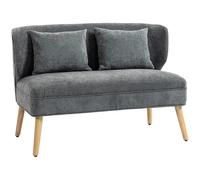 HOMCOM Sofá de 2 plazas, pequeño sofá de chenilla con respaldo orejero, asiento grueso, patas de madera de caucho, gris Aosom España