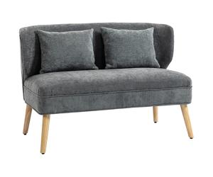 HOMCOM Sofá de 2 plazas, pequeño sofá de chenilla con respaldo orejero, asiento grueso, patas de madera de caucho, gris Aosom España