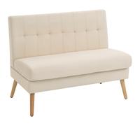 HOMCOM Sofá de 2 plazas, respaldo capitoné, patas de madera, acolchado grueso, aspecto lino, para espacios pequeños, beige Aosom España