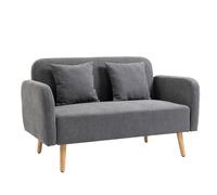 HOMCOM Sofá de 2 Plazas, Sofá con 2 Cojines, Sofá Doble Acolchado, Sofá tapizado con Aspecto de Terciopelo, Apoyabrazos, Loveseat para Salón, Dormitorio, 130 x 70 x 80 cm, Gris Gray+natural 130a x 70t