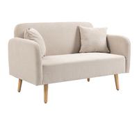 HOMCOM Sofá de 2 plazas, sofá con 2 cojines, sofá doble tapizado, sofá tapizado aspecto terciopelo, reposabrazos, loveseat para salón, dormitorio, 130 x 70 x 80 cm, crema Creamy white