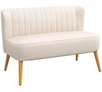 HOMCOM, sofá de 2 plazas, sofá de dos asientos con apariencia de lino, patas de madera, color crema
