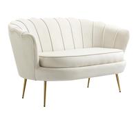 HOMCOM Sofá de 2 plazas, sofá, sofá tapizado, loveseat con reposabrazos, aspecto terciopelo, sofá doble con capacidad para 150 kg para salón, dormitorio, 130 x 77 x 77 cm, crema Creamy white 130l x 77