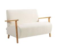 HomCom Sofá 2 plazas tapizado borreguito 118 cm, acolchado grueso, reposabrazos, patas de madera crema
