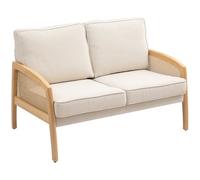HomCom Sofá 2 plazas tapizado chenilla, 2 almohadas lavables, reposabrazos ratán sintético, Beige