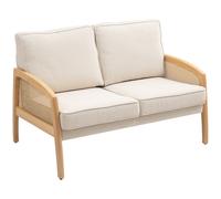 HOMCOM Sofá de 2 Plazas Tapizado en Chenilla con 2 Almohadas Lavables y Reposabrazos de Ratán Sintético 123x75x88 cm Beige