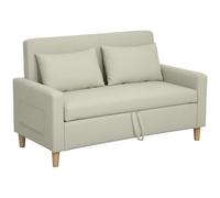 HOMCOM Sofá de 2 Plazas Tapizado en Lino Sintético con Espacio de Almacenamiento, Sofá Moderno con 2 Almohadas, Bolsillo y Patas de Madera, Carga 240 kg para Dormitorio, Salón 135x71x84 cm Gris oscuro