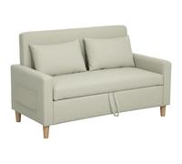 HOMCOM Sofá de 2 Plazas Tapizado en Lino Sintético con Espacio de Almacenamiento, Sofá Moderno con 2 Almohadas, Bolsillo y Patas de Madera, Carga 240 kg para Dormitorio, Salón 135x71x84 cm Beige 135x7