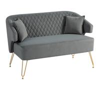 HOMCOM Sofá de 2 Plazas Tapizado en Terciopelo con 2 Almohadas Reposabrazos y Patas de Acero Carga 240 kg 124x69x76 cm Gris