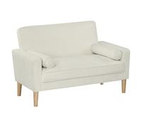 Homcom sofá de 2 plazas tapizado en terciopelo sofá de salón de 130 cm con asiento capitoné 2 almohadas y patas de madera para espacios pequeños dormitorio sala de estar oficina crema