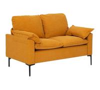 HomCom Sofá 2 plazas moderno tapizado en terciopelo, patas metálicas, amarillo 130x77x84 cm