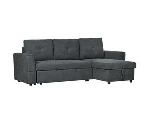 HOMCOM Sofá de 3 Plazas con Función de Cama, Sofá Cama con Chaise Longue, Tapizado en Gris Oscuro