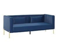 HOMCOM Sofá de 3 Plazas con Tapizado Aterciopelado Estructura Reforzada y Patas Doradas para Salón 194,5x76x76 cm Azul Marino