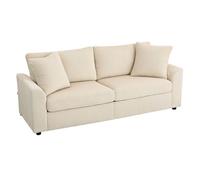 HomCom Sofá de 3 plazas 212x80x88 cm tapizado en pana, 2 almohadas, cojín de muelles, Crema
