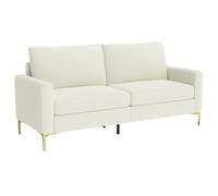 HOMCOM Sofá de 3 Plazas/Butaca de Salón de 181 cm/ 81 cm, Tapizado en Terciopelo, Cojines Gruesos, Patas de Metal, Estructura de Madera, para Sala de Estar, Dormitorio, Oficina, Crema Beige 181x77x82