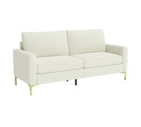 Homcom sofá de 3 plazas, sofá de salón de 181 cm, tapizado en terciopelo, cojines gruesos, patas de metal, estructura de madera, para sala de estar, dormitorio, oficina, crema