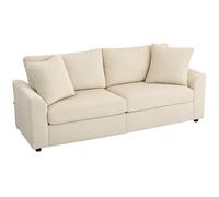 HOMCOM Sofá de 3 Plazas Tapizado en Pana para Salón con 2 Almohadas Reposabrazos y Cojín de Muelles 212x80x88 cm Crema Aosom España