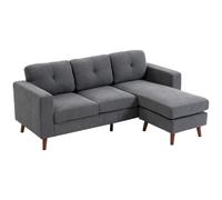 HOMCOM Sofá esquinero 192 cm en L 3 plazas con chaiselongue reversible, acabado en pana, para espacios pequeños, gris oscuro