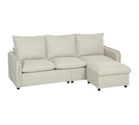 HOMCOM Sofá Esquinero 3 Plazas con Otomano de Almacenamiento 212 cm Crema | Modular, diseño moderno, asiento acolchado, cojines de muelles, tela de lino, para sala de estar, dormitorio, oficina