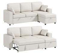 HOMCOM Sofá Esquinero Convertible Chenille 3 Plazas 225 cm Beige | Sofá cama modular, otomana, asiento ancho, cojines, muelles de bolsillo, sala, oficina, apartamento