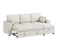 HOMCOM Sofá Esquinero Convertible de Chenilla Sofá Cama 3 Plazas Modular 225 cm con Puff de Almacenaje Beige Aosom España