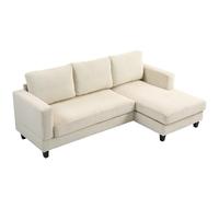 HOMCOM Sofá esquinero de Pana Sofá de 3 plazas con meridiana y Grueso cojín de muelles, Ancho 214 cm, diseño Moderno, Capacidad de Carga 400 kg, para salón, Plano, Beige